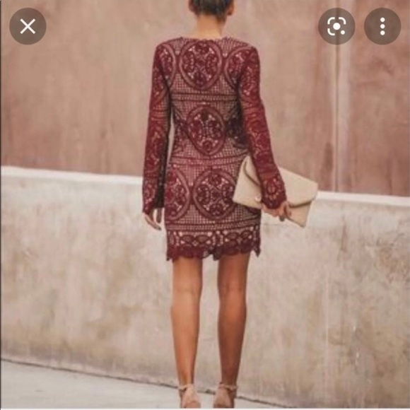 New Vici burgundy red wine long sleeve crochet lace cocktail mini dress size S - Picture 6 of 10